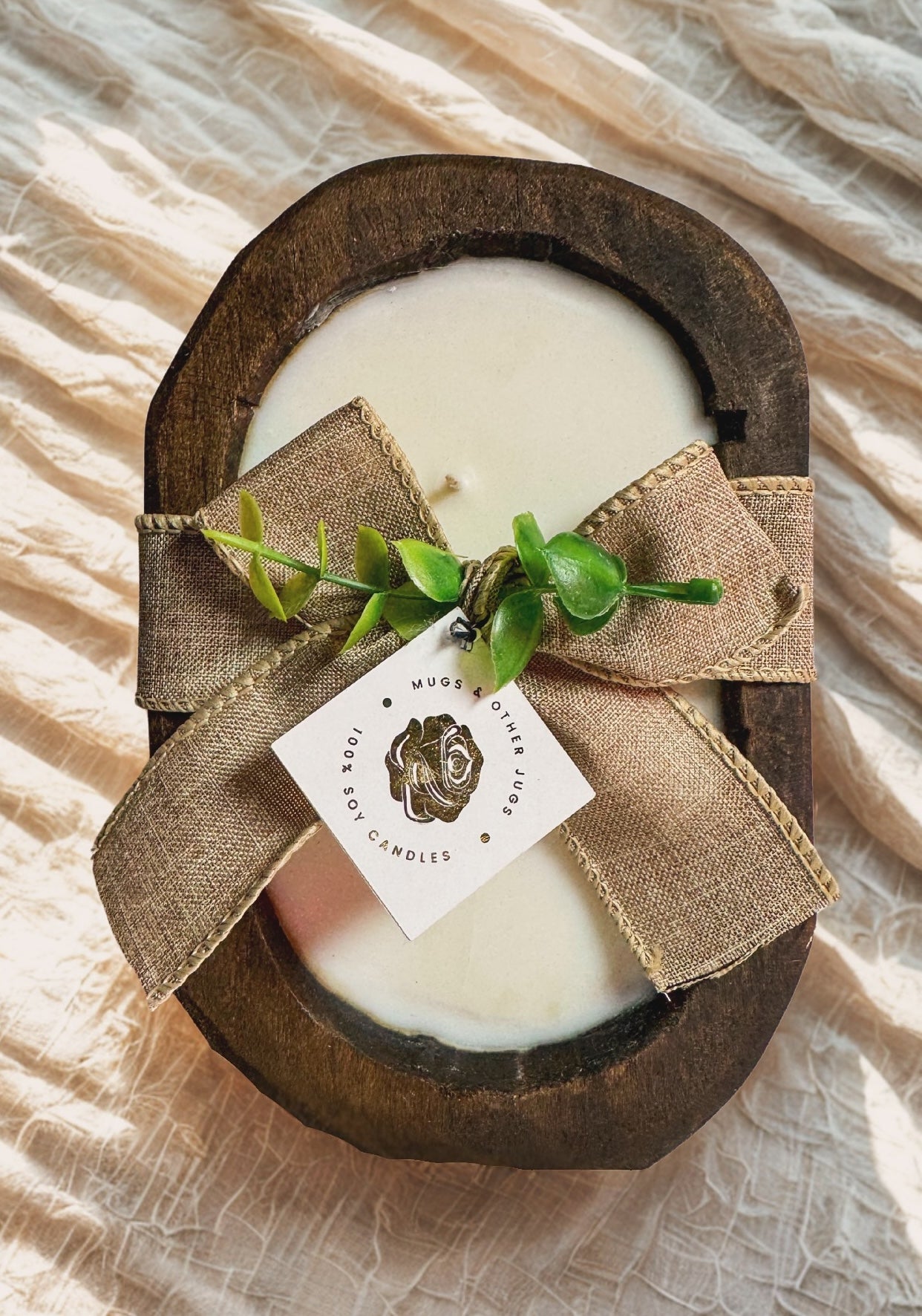 Mini dough bowls with eucalyptus over top