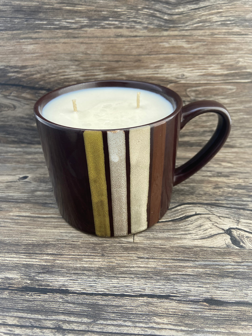 CLEARANCE Brown Striped Mug Candle | 100% Soy Wax